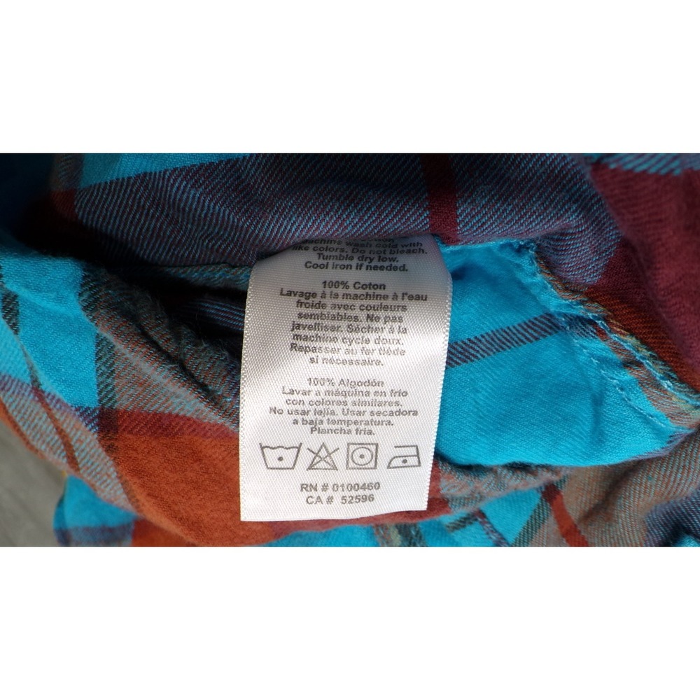 Kavu Women's S Plaid Button Flannel Shirt Teal Burgundy Pocket Hiking Gorpcore - Picture 9 of 11